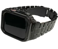 ブラック★アップルウォッチバンド ステンレス カバー　Apple Watch ケース 44mm 45mm  メンズ レディース スポーツ 一体型　316L高級ステンレス