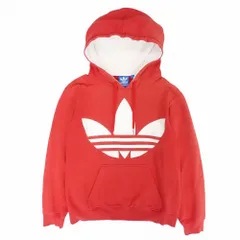 adidas アディダス トレフォイル ビッグ ロゴ パーカー フーディ プルオーバー スウェット 上着 サイズM レッド 赤 メンズ 【中古】