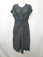 ◇ ⊂ LAKOLE ラコレ ストライプ 透け感 フレンチスリーブ 膝下丈 シャツ ワンピース サイズS ブラック レディース E  【1505290028608】