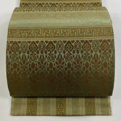 正絹・龍村平蔵製袋帯・国宝揚成盆・深い緑色和名千歳緑色・品格のある