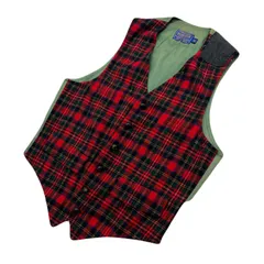ペンドルトン ウールベスト レッド 赤系 タータンチェック メンズ 40 SM相当 【 70s ビンテージ 肩パッチリメイク 】 pendleton ●AJ302