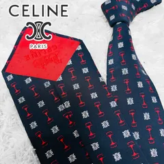 オールド セリーヌ CELINE セリーヌ ネクタイ ネイビー マカダム リボン スペイン製 シルク 100％ ネイビー 紺 ブランドネクタイ 高級ブランド