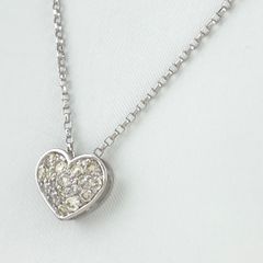 ハートモチーフ デザインネックレス K18 ホワイトゴールド ペンダント メレダイヤ ネックレス WG ダイヤモンド レディース 【中古】