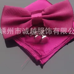 蝶ネクタイ カフス チーフ 3点セット　卒業式　入学式　入社式　結婚式　発表会 パーティー イベント ダンスパーティー バーテンダー ビジネス 　ライトワインレッド色　赤紫色　ユニセックス　ワンタッチ ワイシャツ　ポケットチーフ カフスボタン　格安