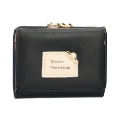 ☆ ブラック ☆ ミニ財布 kq17 二つ折り財布 レディース がま口 ミニ財布 二つ折り 小銭入れ ミニウォレット 小さい 財布 ウォレット 合成革 おしゃれ かわいい 女性用 安全ピン パール ブラック ブルー ピンク パープル