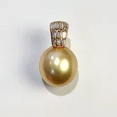K18 南洋 ゴールドパール ダイヤ ネックレス ペンダントトップ 天然 本真珠 ゴールド D0.18ct 4.0g レディース アクセサリー 美品 aua38118r61116
