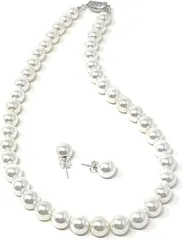 K&R パールネックレス 10mm珠 日本製 冠婚葬祭 結婚式 カジュアル 2点セット( 真珠色,  42Cm イヤリング)