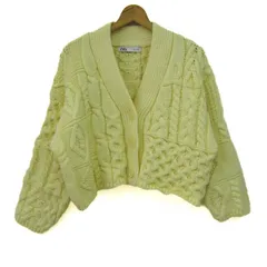 ザラ カーディガン トップス 長袖 Vネック ケーブルニット レディース Sサイズ イエロー ZARA 【中古】