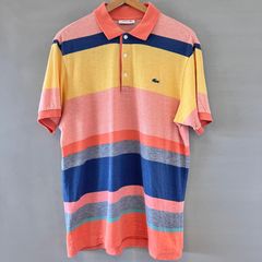 LACOSTE ラコステ マルチボーダーポロシャツ 半袖 オレンジ イエロー ネイビー 橙 黄 紺 メンズ サイズ４