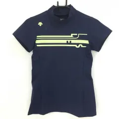 ★SALE価格★デサントゴルフ 半袖ハイネックシャツ ネイビー×イエロー 胸プリント 中田英寿 レディース M ゴルフウェア DESCENTE