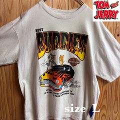 【古着】トム&ジェリー半袖Tシャツ L 白 アメリカンデザイン アニメTシャツ トムとジェリー バイカー BIGサイズ