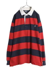 【お得なクーポン配布中!】 90s ポロ ラルフローレン ボーダー 長袖 ラガー シャツ メンズ XXL / 90年代 オールド ラグビー 長袖シャツ 大きいサイズ ヘビーウェイト