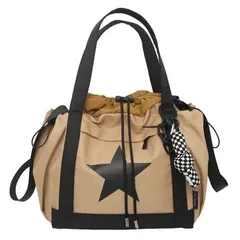 トートバッグ 星柄 ナイロン 2way 男女兼用 チャーム付き ベージュ