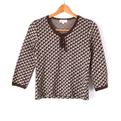 ミッシェルクラン ニット セーター 7分袖 Vネック 大きいサイズ ウール混 日本製  レディース 44サイズ ブラウン MICHEL KLEIN 【中古】