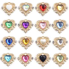 【数量限定】アクセント ゴスロリ/ロリータ 貼り付け DIY製作キット アクセサリーパーツ ブローチ デコ素材 エレガント ジュエル パーツ パーツ 豪華 チャーム ストーン セット センターパーツ ビジューキラキラ ハート ビジュー 16個セット 目立つ 台