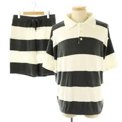 ジェラートピケオム GELATO PIQUE HOMME 24AW スムーズィーliteボーダーハーフパンツ セットアップ ルームウェア ポロシャツ M チャコールグレー ホワイト /ES ■OS
