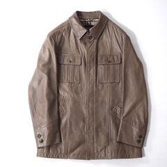バーバリー BURBERRY LONDON ミリタリー ラムレザー ジャケット L グレージュ 裏地ノバチェック メンズ 正規品 5-ZD005