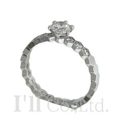 CHAUMET　ショーメ　ビー　ドゥ　ソリテール　リング　J1NC00　750WG　1Pダイヤモンド0.32ct　ダイヤモンド0.09ct　＃47　ブランドジュエリー　指輪　Au750　K18WG　18金　ホワイトゴールド　7号　ハニカム【74359】