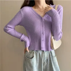 ☆ パープル ☆ Ｖネック カーディガン pmymy769 カーディガン レディース vネック ショート丈 おしゃれ 羽織り 春 秋 羽織 トップス はおり かわいい きれいめ 大人 可愛い 通勤 オフィス カジュアル 婦人服
