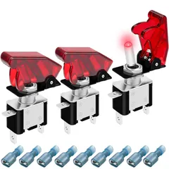 【特価セール】3極タイプ LED搭載 ON-OFF 3個セット 20A (赤い) 12V-24V ミサイルスイッチ