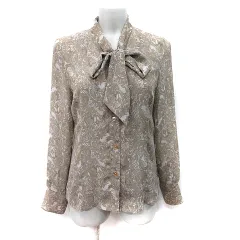 バーニーズニューヨーク BARNEYS NEW YORK シフォンブラウス ボウタイ リボン ペイズリー柄 長袖 シアー ベージュ /YIのサムネイル