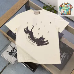 本日のみ‼️キレイ美品✨ 本物 GUCCI ✨可愛い猫ちゃん×ハチ❤Tシャツ GucciTシャツパロディ風男女兼用人気T―shirt夏の半袖 コットン