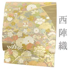 袋帯 中古 唐織 金 花 菊 椿 牡丹 笹 桔梗 紅葉 花唐草 鼓 リサイクル 着物 仕立て上がり 礼装用 フォーマル 結婚式 No.i6-2175