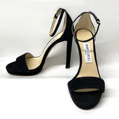 ジミーチュウ サンダル ブラック アンクルストラップ MISTY 120 サイズ37 約24cm スエード Jimmy Choo パンプス ハイヒール 黒 レディース 靴 女性 ブランド【中古】