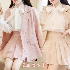 セットアップ レディース ガーリー チェック柄 スカート フォーマル チェック柄 ジャケット 韓国ファッション セットアップ プリーツスカー