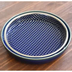 【在庫処分】深皿) (網 油切りしながら食卓へ出せる 20.5cm 2点セット 水切り ステンレス 【日本製】 美濃焼 大手飲食店愛用ブランド アーネスト シルバー/ネイビーA-65947