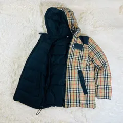 【美品!!】BURBERRY バーバリー リバーシブル ダウンジャケット チェック柄 × ブラック フーディ XSサイズ ユニセックス可