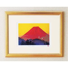 美品 あいはら友子「赤富士」肉筆画 日本画 縁起物 開運 お正月 富士山
