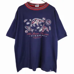 USA製 GEAR アニマルプリント半袖Ｔシャツ 丸首 英文字 イラスト ネイビー (メンズ XL) 中古 古着 O3796