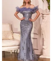 【Cinderella　Divine】ロングドレス　スモーキーブルー　USサイズ6　コンテスト・発表会・パーティ・ナイトドレス【オーダーメイド対応可】