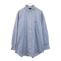 RALPH LAUREN ラルフローレン ボタンダウン YARMOUTH 長袖シャツ 大きいサイズ ストライプ ブルー(メンズ 17)中古 古着 U6665