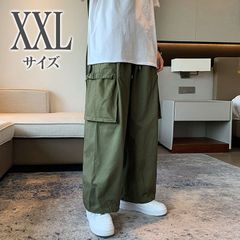 カーゴパンツ　ワイド　袴パンツ　ワークパンツ　ビッグポケット　XXLサイズ　アーミーグリーン　韓国ファッション　メンズ　レディース