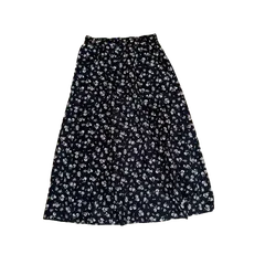 美品　ヴィンテージ 古着　花柄 フレア ロングスカート　Ｌ　総柄　黒白　日本製 レトロ