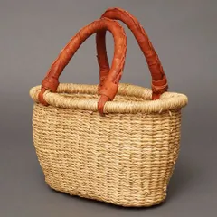 新品/アフリカ ガーナ製/ブルキナボルガ バスケット/44×46cm/ピンク アフリカのカゴバッグ 【アフリカンスクエアー】