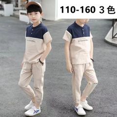 キッズ ダボパン 子供服 セットアップ 上下セット Tシャツ+長パンツ 2点セット POLOネック 夏 クール 男の子 ジュニア tシャツ 薄手 半袖 長パンツ ボトムス 涼しい カジュアル 誕生日 幼稚園 小学生  KSGA030(3色110-160)