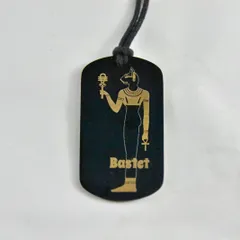 ステンレスお守りネックレス　古代エジプトの神様  ネコの神様 バステト　BASTET　ドッグタグ型トップ　護符