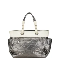 シャネル パリビアリッツ トートMM ココマーク トートバッグ ショルダーバッグ グレー ホワイト PVC レザー レディース CHANEL【228-95418】