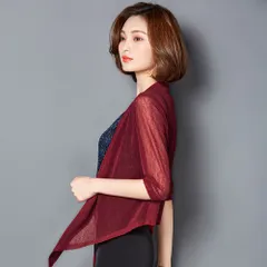 ☆ ワインレッド ☆ L ☆ ショートカーディガン 春夏 pkmz0212 ボレロカーディガン シースルー ニットカーディガン ショートカーディガン 薄手 サマーニット 5分袖丈 ショート丈 前結び 冷房対策 春 夏 通勤 通学 上品 フォーマル カジュアル