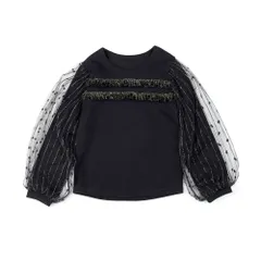 ☆ ブラック ☆ 100cm ☆ シューマンブラウスT 女の子 キッズ 長袖 Tシャツ ロンT 13252002 長袖Tシャツ カットソー チュール パフスリーブ おしゃれ かわいい オシャレ 可愛い フォーマル 入園式 卒園式 こども 女子 小学生 トップス