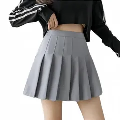 L RegularR_グレー [WinsGreat] レデース フレア Aライン ミニスカート 日系 プリーツスカート 制服スカート ハイウェスト インナーパンツ付き かわいい 無地 美脚 カジュアル 通勤 通学(グレー/L)