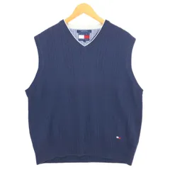 古着 90年代 トミーヒルフィガー TOMMY HILFIGER ケーブル編み Vネック コットンニットベスト メンズL ヴィンテージ/eaa420110