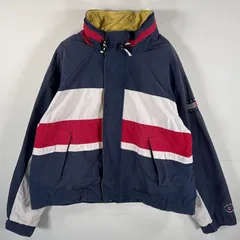 古着 90's/90年代 トミーヒルフィガー TOMMY HILFIGER コットンナイロンジャケット フード付き 大きいサイズ XL  ネイビー マルチカラー メンズ