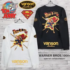 新品 メンズ トムとジェリー VANSON バンソン スーパーマン ワーナー コラボ 長袖 Tシャツ ロンT ティーシャツ 刺繍 プリント レディース ユニセックス キャラクター グッズ Tom＆jerry トムジェリ 白 オフホワイト 黒 ブラックのサムネイル