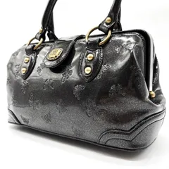 ✨良品✨ ANNA SUI アナスイ ミニボストンバッグ トートバッグ がま口 ビジュー バタフライ 総柄 花柄 ゴールド金具 ロゴ型押し エナメル レザー レディース ブラック 黒色