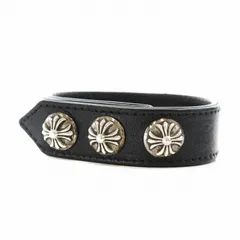 クロムハーツ CHROME HEARTS クロスボール ブレスレット バングル 3ボタン レザー 黒 ブラック シルバー色 /AN4 ☆AA★のサムネイル