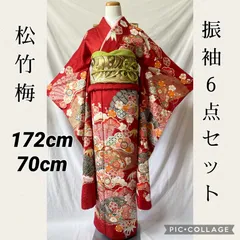 20457【最終価格】振袖6点セット 松竹梅 扇子松 トール 金駒刺繍 宝尽くし-